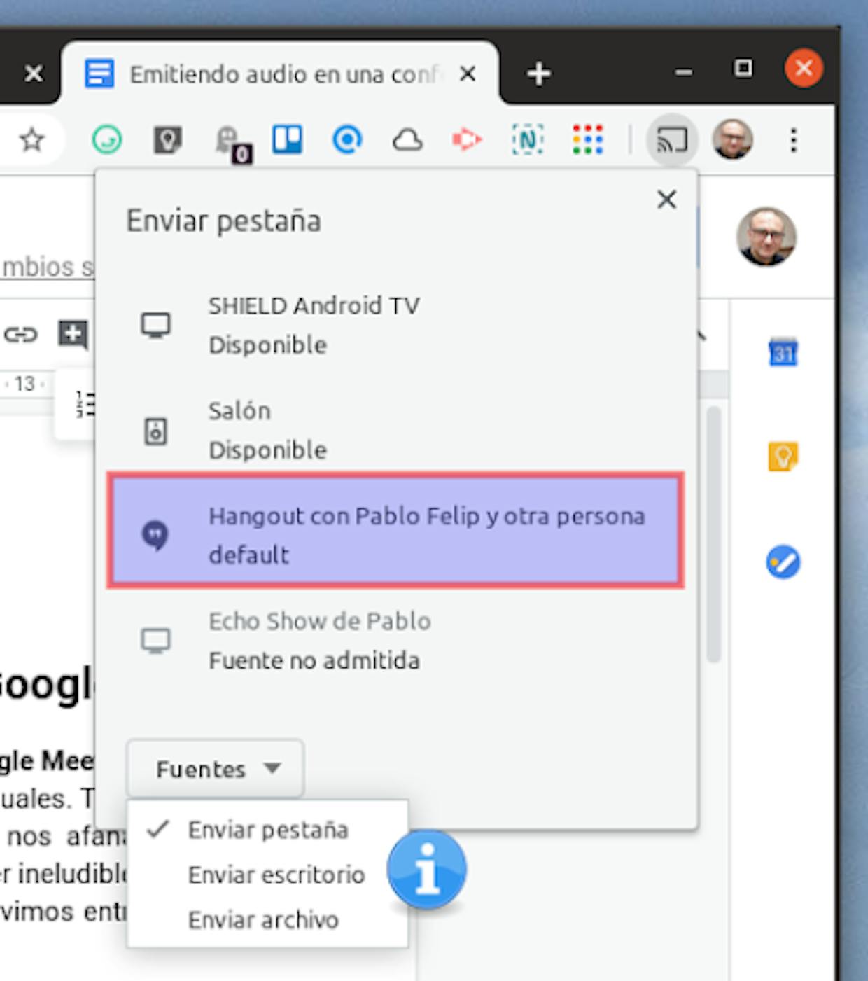 Emitiendo hacia un Hangout. Esto no es nada nuevo.