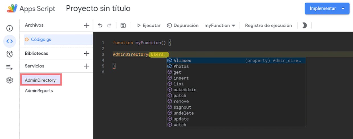 Para los expertos en GAS..., ¿alguien sabe por qué no me aparece el método de USERS?