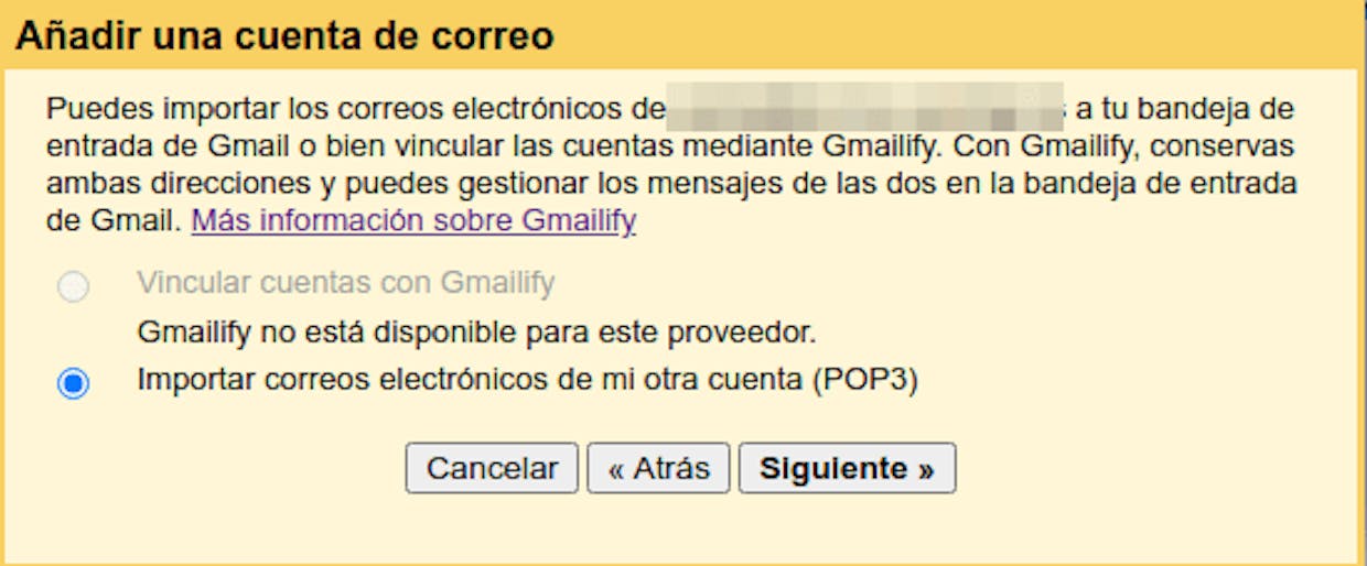 Consultar Gmail de la GSuite en Gmail personal. No somo capaces de dar de alta el correo electrónico del dominio para poderlo consultar y enviar correos desde el gmail personal. Los MX están en la DNS del dominio y este por si sólo envía correo y recibe perfectamente. Gracias por anticipado. Adjunto capturas de configuración y del error.