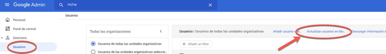 Hola a todos, querría hacer una pregunta a los coordinadores TIC. En la consola admin de Google, se puede hacer un update en masa de usuarios para actualizar su unidad organizativa y su pertenencia a un grupo de correo? Muchas gracias