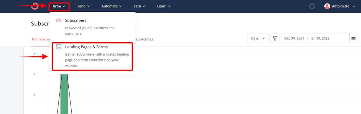 Where on convert kit do I find my saved landing page?