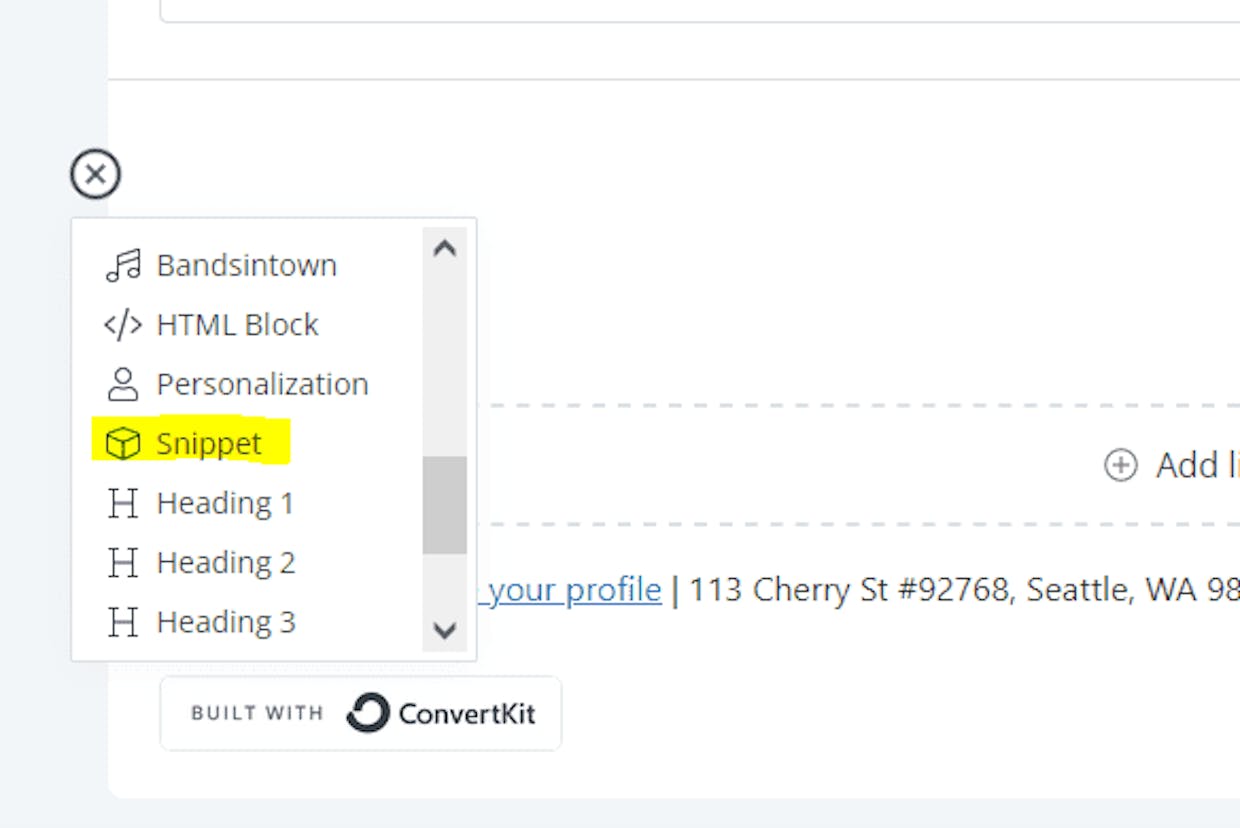 How can I embed code samples or snippets in my emails? There's no option for it, and if I use the HTML block (wrapping the code in <pre> and <code> blocks), it messes up the formatting of my entire email!
