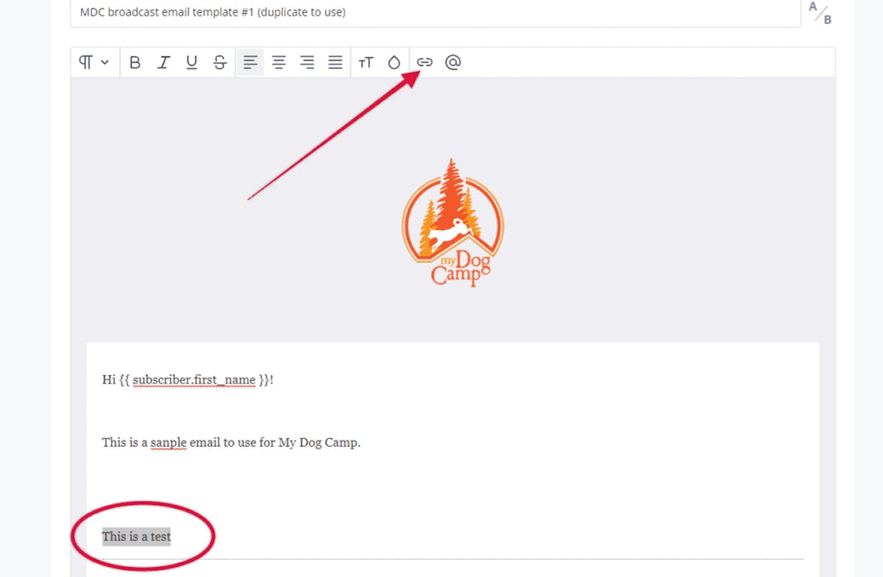 How do I insert a link that clicks from a word (in the context of a sentence)? It seems that I can only add a link to a separate line in the email when I click the + button. What am I missing? Thanks in advance