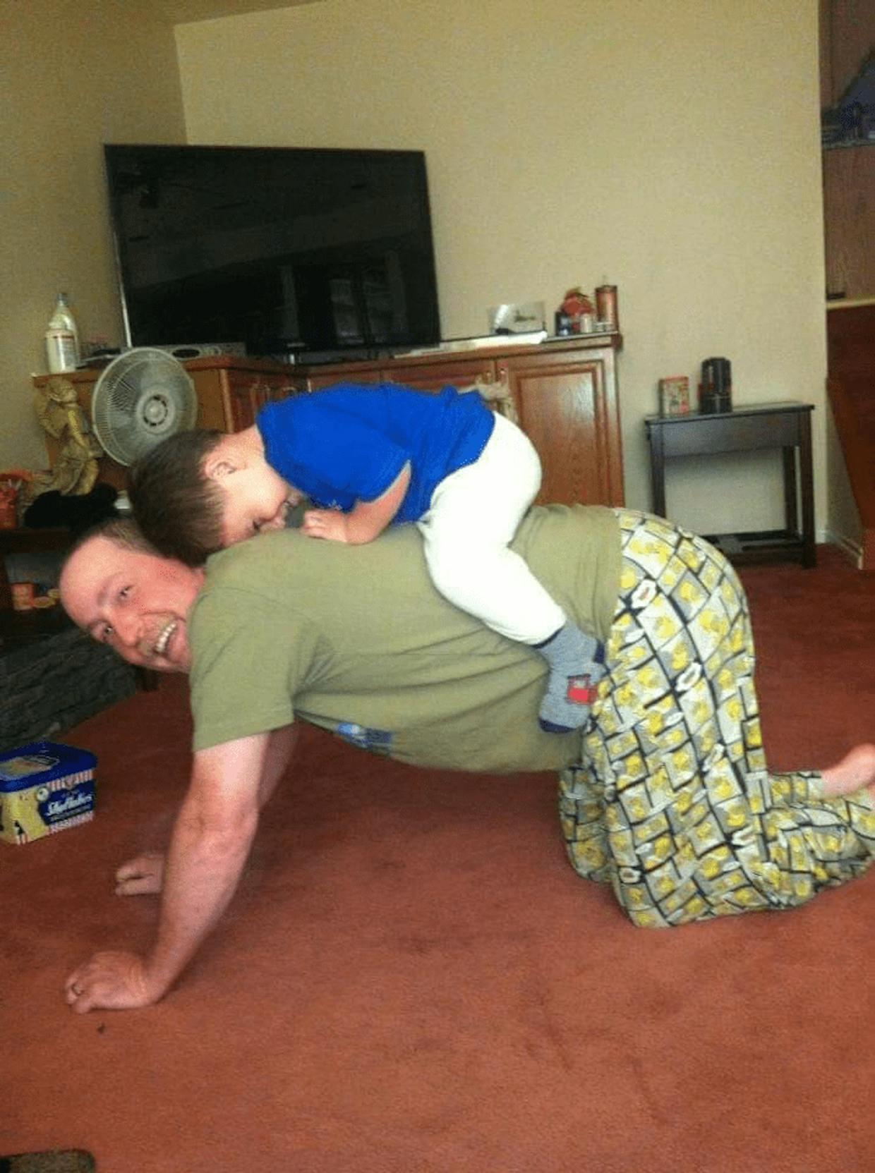 Father and son in action.He's a natural at this daddy thing!A great dad and a wonderful friend.A dad is someone who wants to catch you before you fall but instead picks you up,brushes you off and lets you try again!Happy Father's Day !..