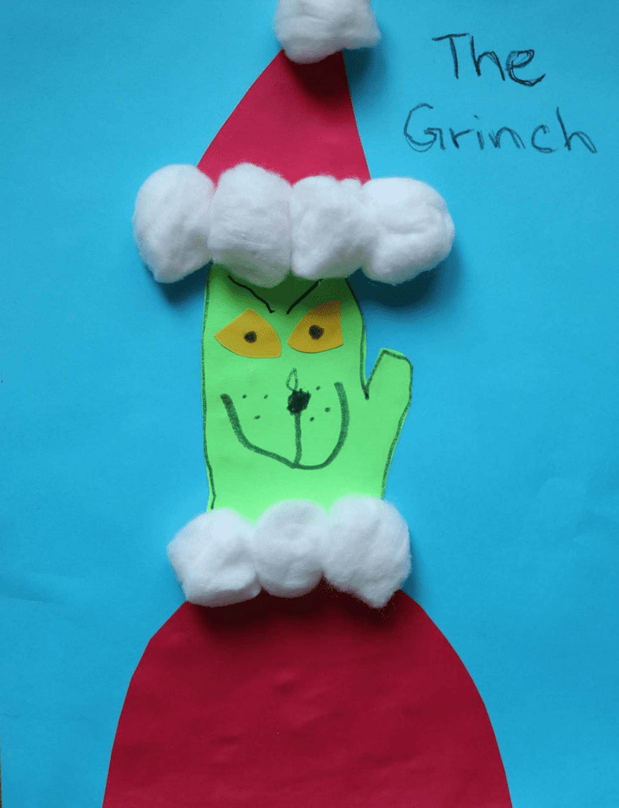 🎶 You're a mean one...Mr. Grinch 🎶 😅 The face is my son's traced handprint 😊🙌