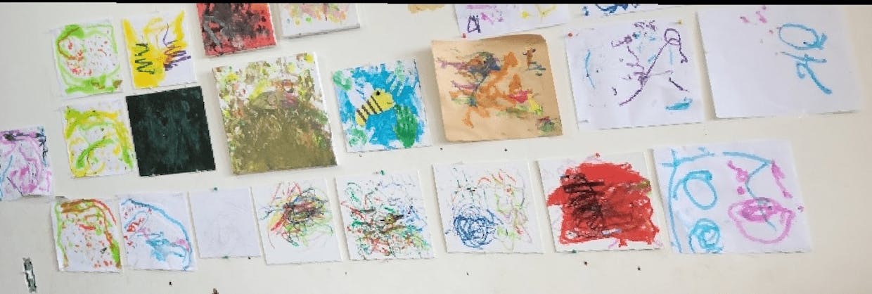 My 4yo daughters art wall she has been working on sinve she was 2