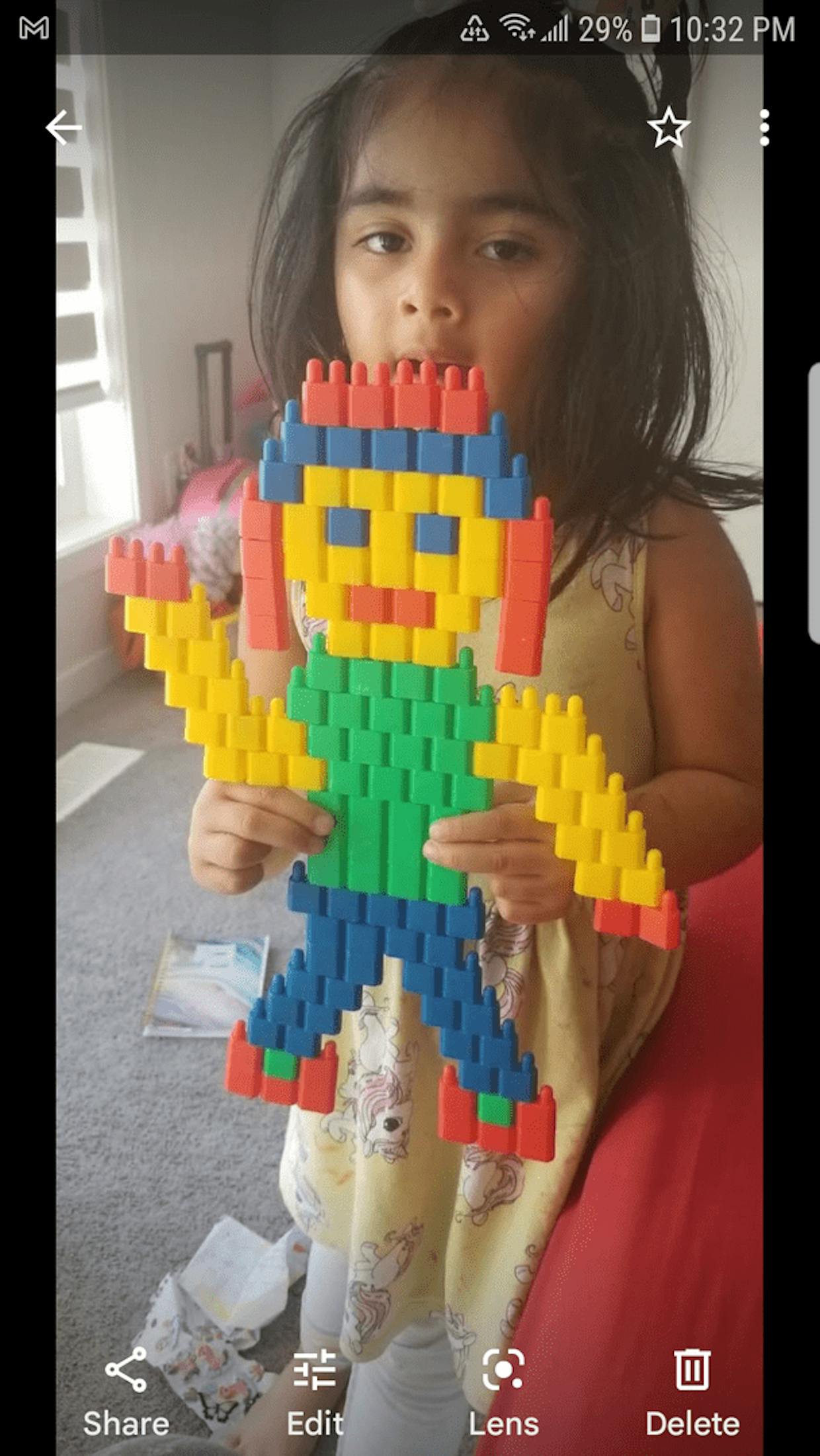 Huda , 4 years old loves to create different characters with blocks 