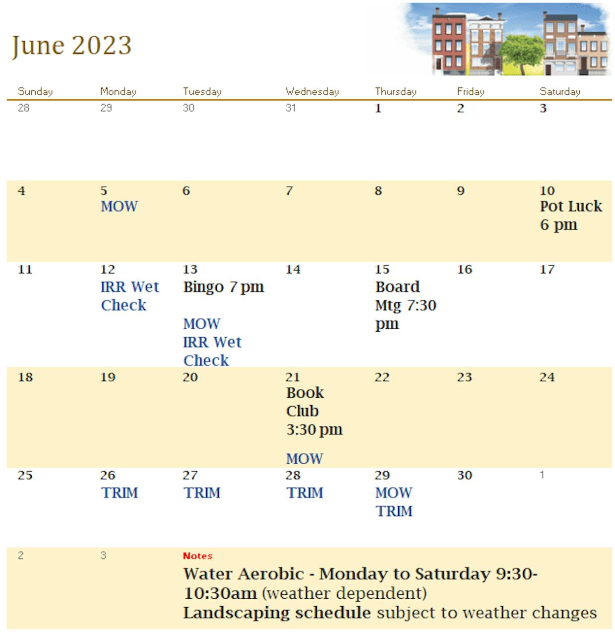 June 2023 Scheduled Events