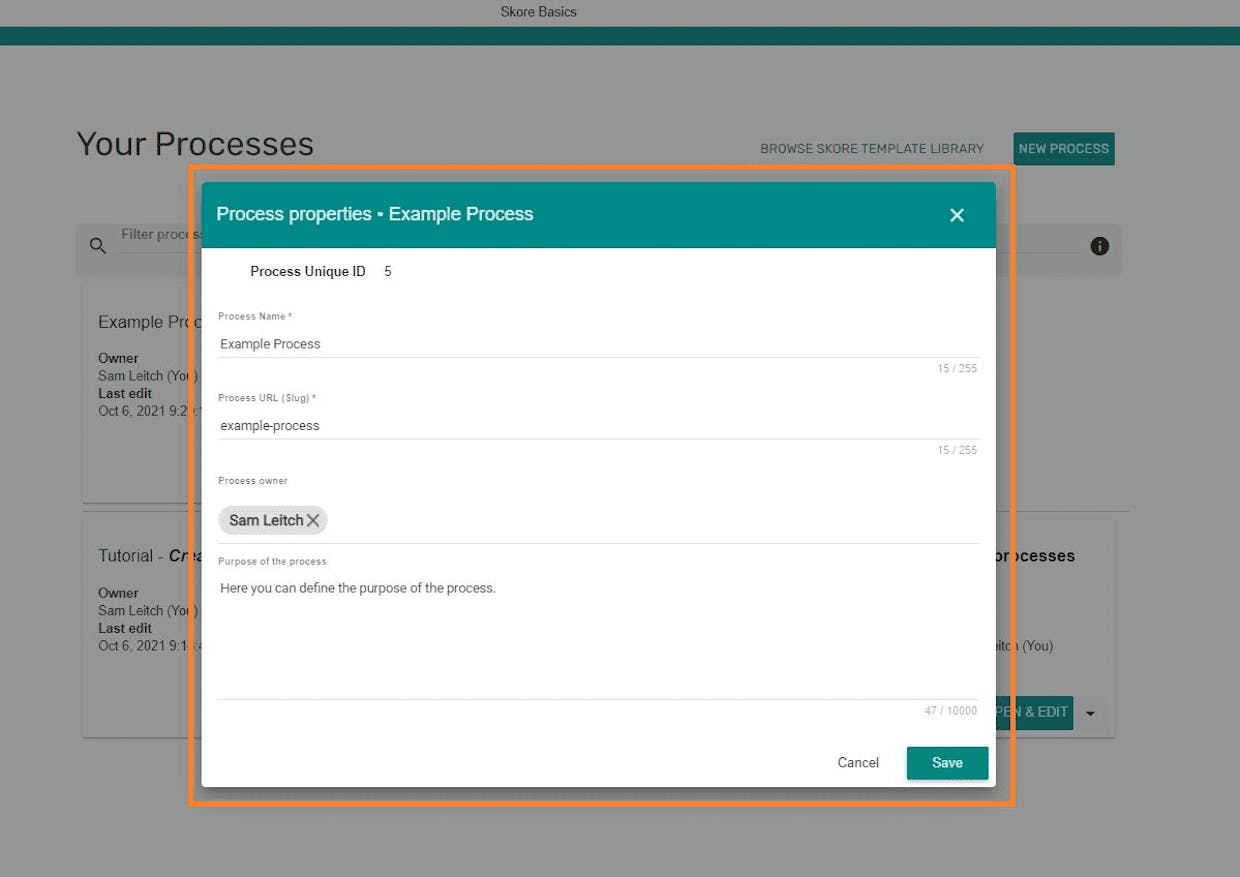 This is the process properties window