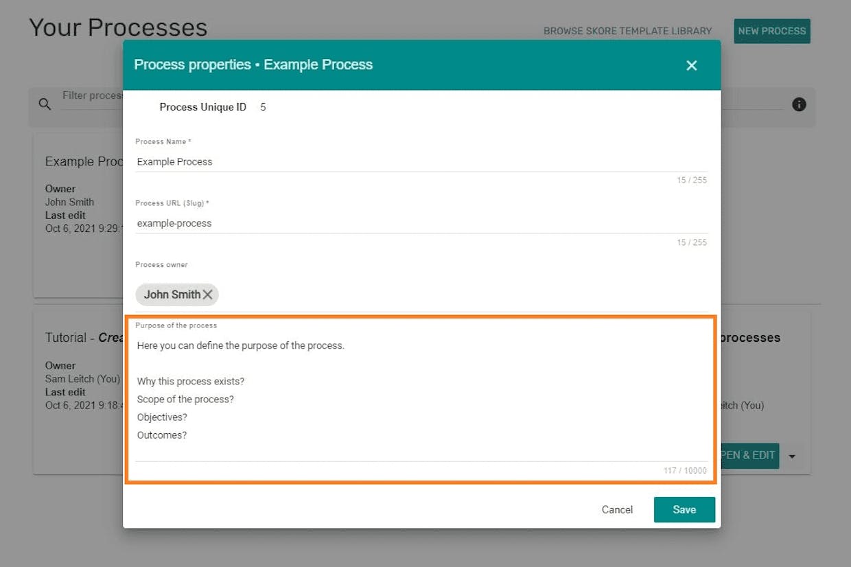 Define the process purpose