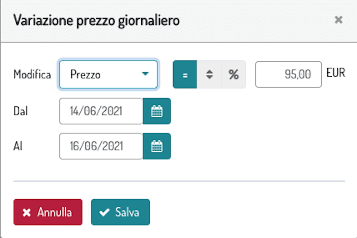 voglio cambiare il prezzo totale di una prenotazione senza fare conti assurdi. concordo un prezzo e lo inserisco come si fa? lui mi div ide per giorni e fa le virgole coi decimali
