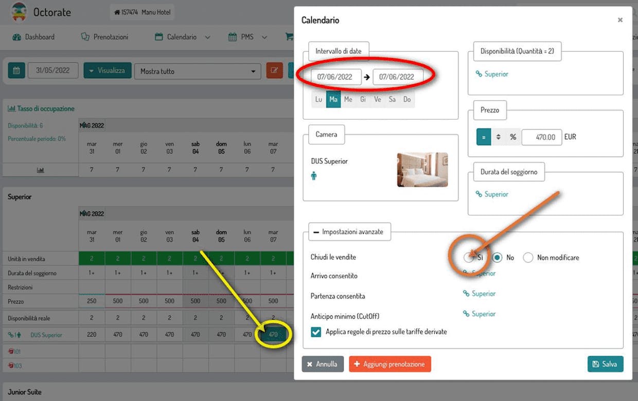Buongiorno mi potreste spiegare come chiudere le vendite solo per una tipologia di camera solo su booking?