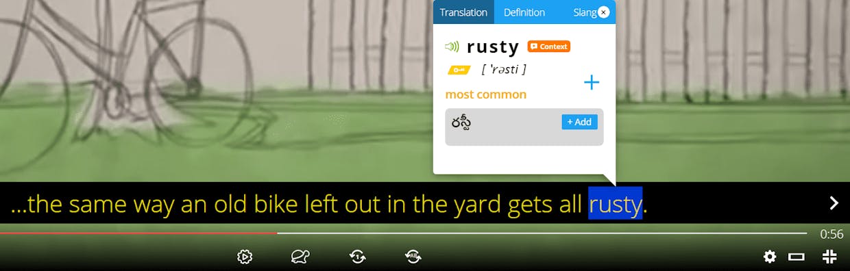 The ejoy popup in ejoy go and epic videos shows only definition, translation and slang.