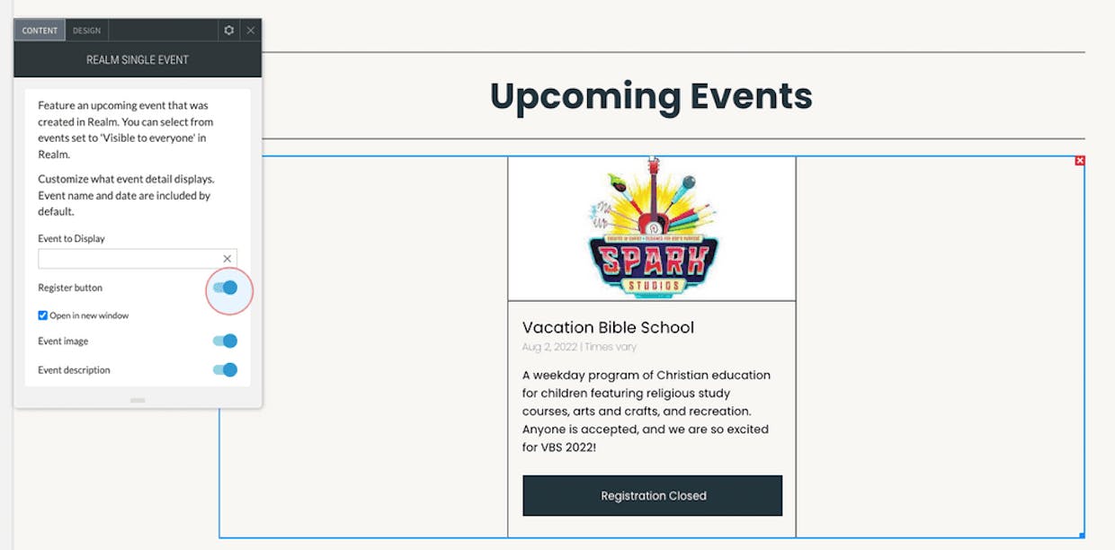 Our Realm Events List Widget does not allow folks to click somewhere to register for the event...anyone else having this problem?