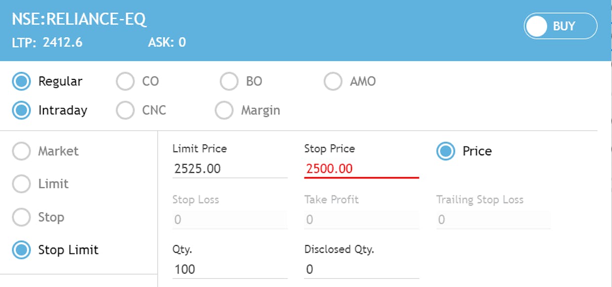 It'll be triggered when RIL touches 2500 and will be executed at a max price of 2525.