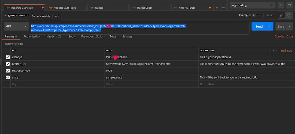 2) After adding the necessary details, copy the GET url and paste into browser