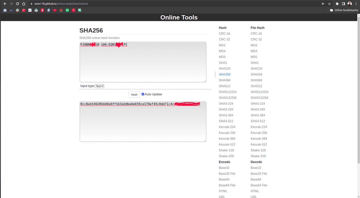 4) Add your App ID and Secret ID in the form appId:secretId and get your hash