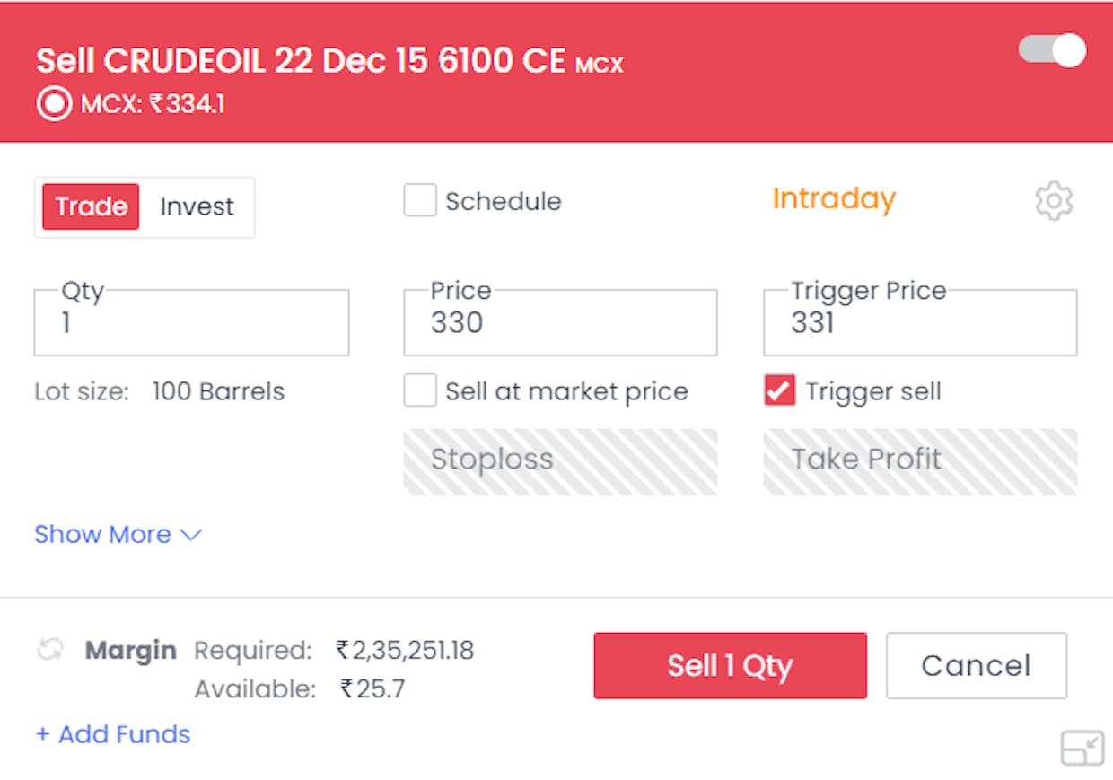 Enter the price you want to keep your stop loss & make sure to enter a trigger price above the price of your stop loss.