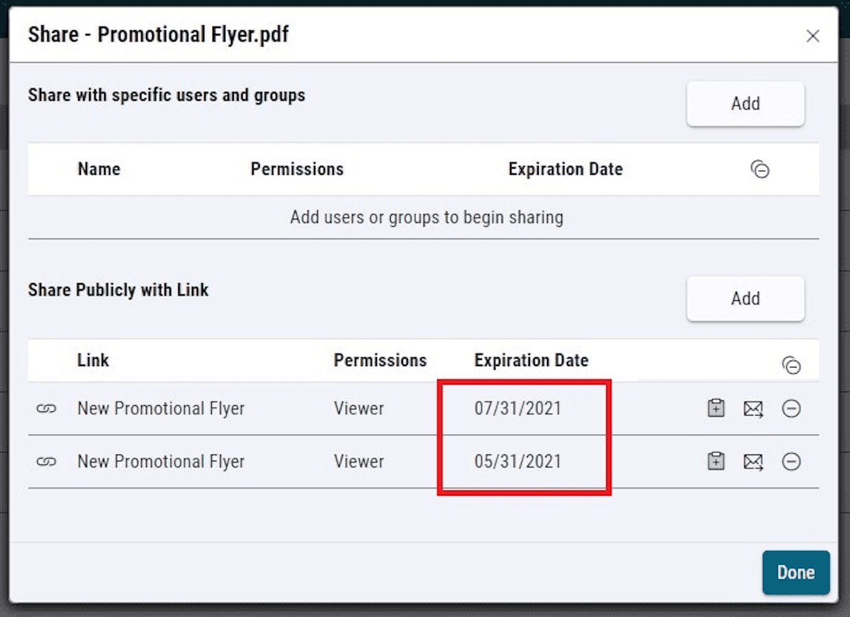 Multiple expiration dates can be set and assigned different links