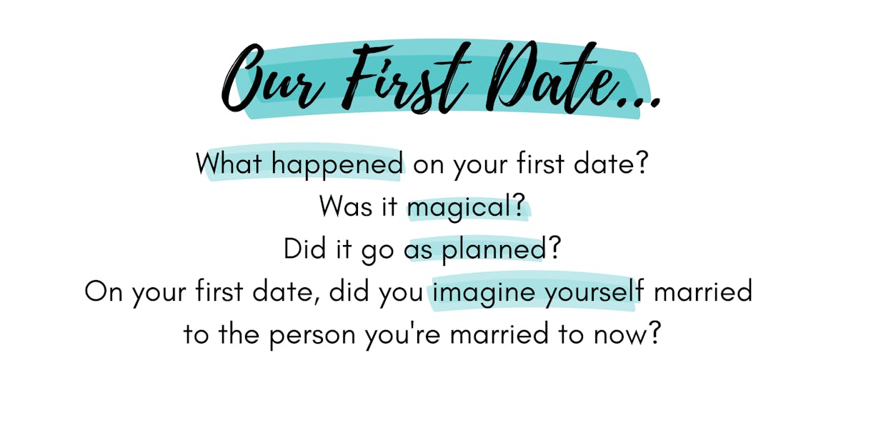 Our First Date...What happened on your first date? Was it magical? Did it go as planned? On your first date, did you imagine yourself married to the person you're married to now?