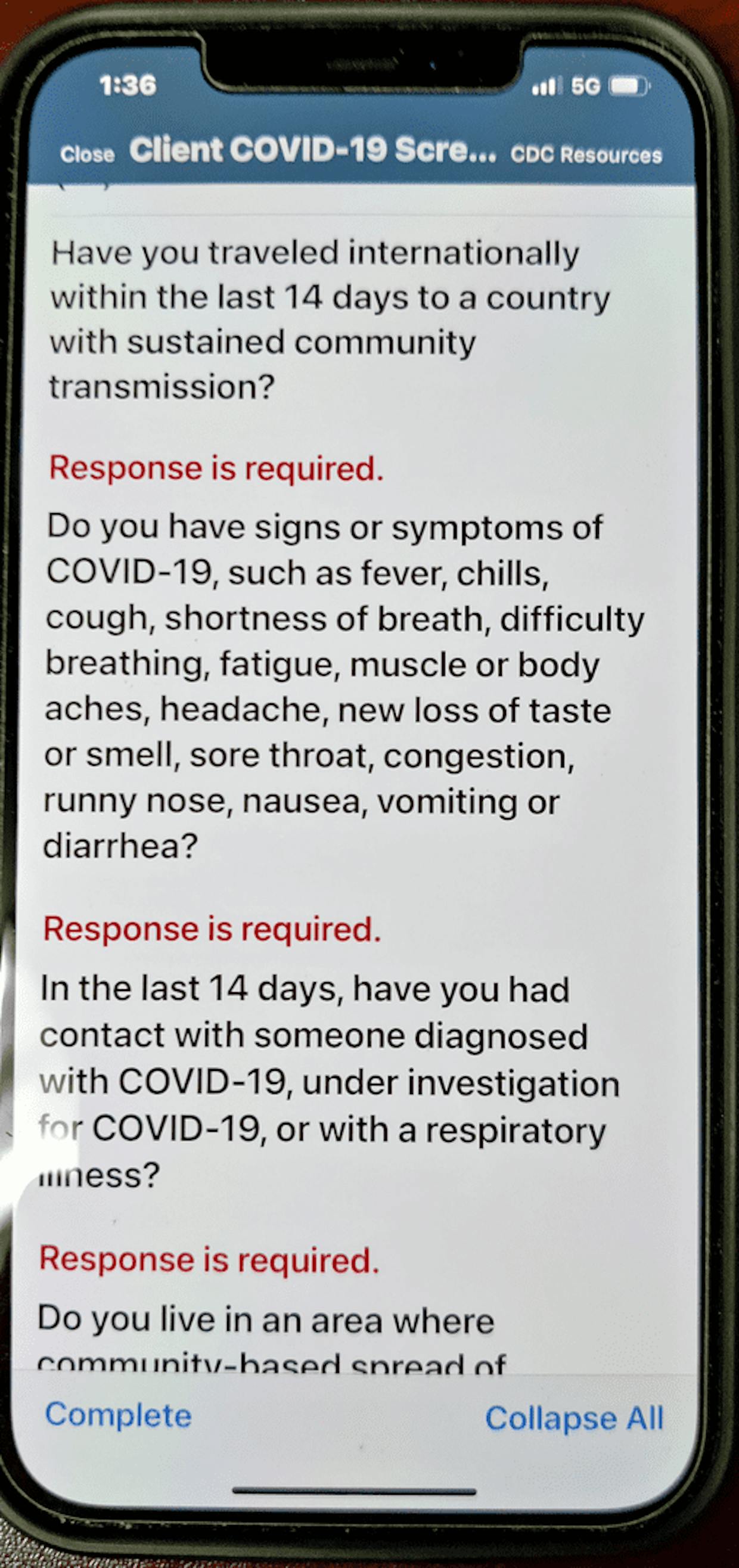 Another iOS device can't complete COVID-19 screening