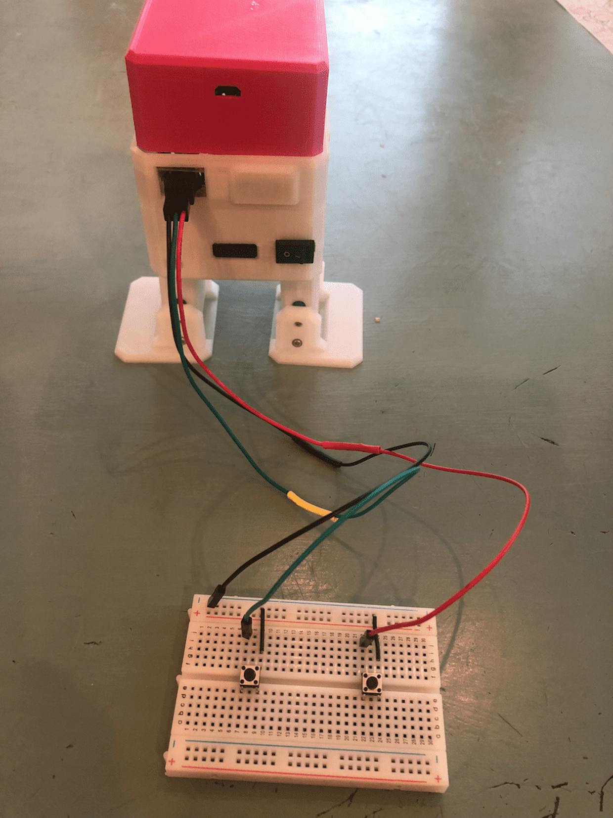 Breadboard connected to Otto via connector