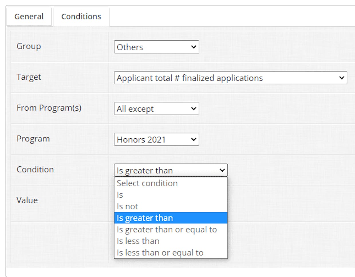 basic conditions selector.