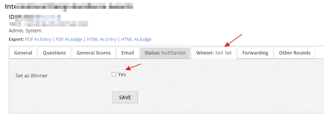 When no winner type is selected, display "Not Set"