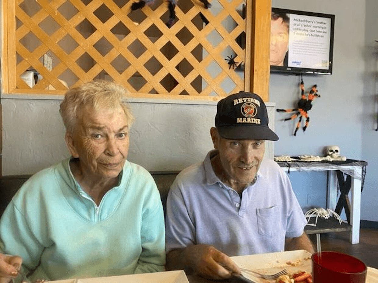 Johnnie Huff, right, and his wife Joanne share a meal at Jerry Bob's in Green Valley a few months before his disappearance. (Cary Bennington photo)