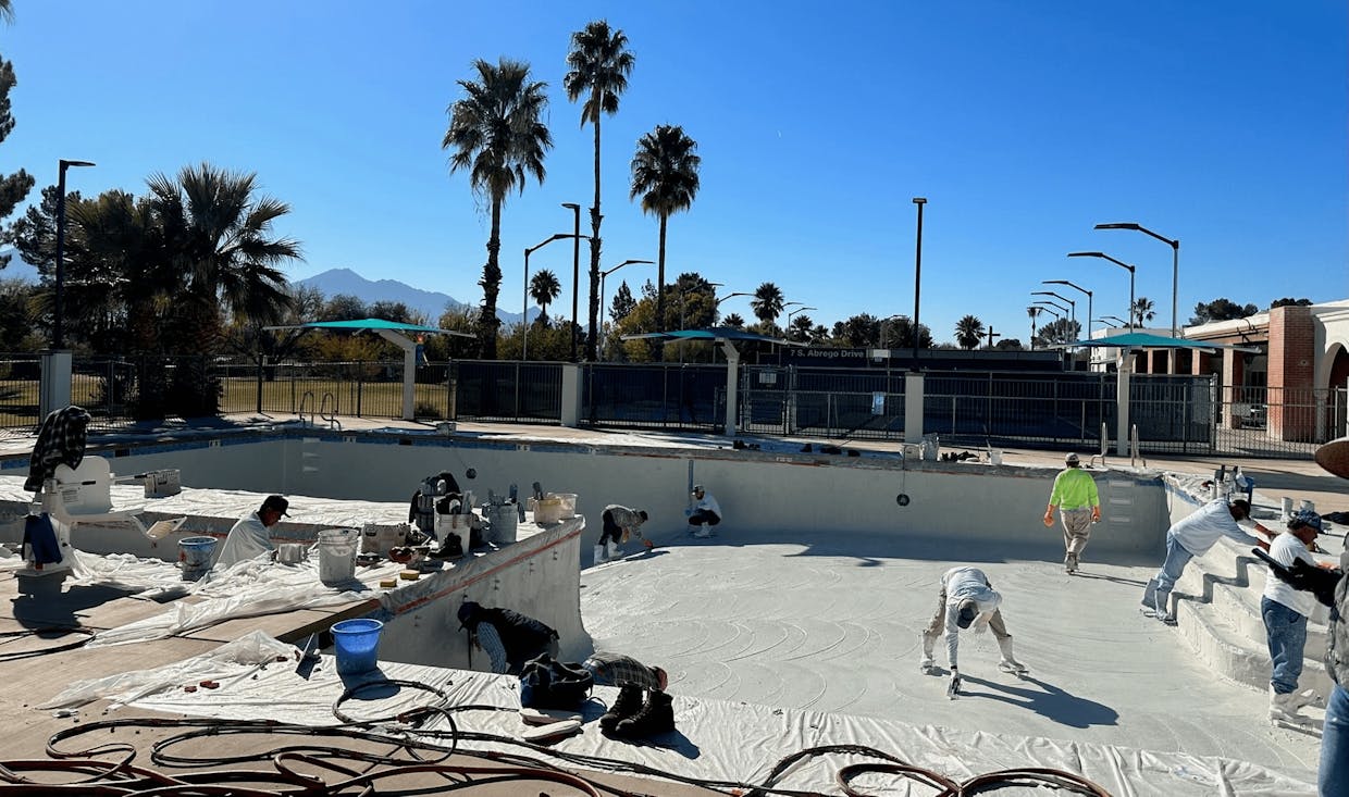 Construction workers put finishing touces on East Center pool on Thursday. (Green Valley Recreation)