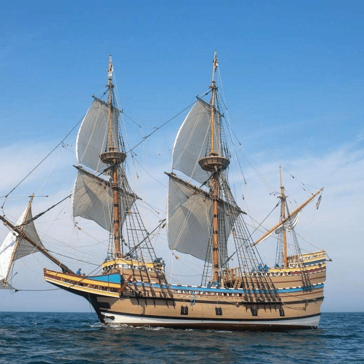 Mayflower II, a full-scale reproduction of the Mayflower, was built in 1956, and is on the National Register of Historic Places. (Plimoth Plantation)