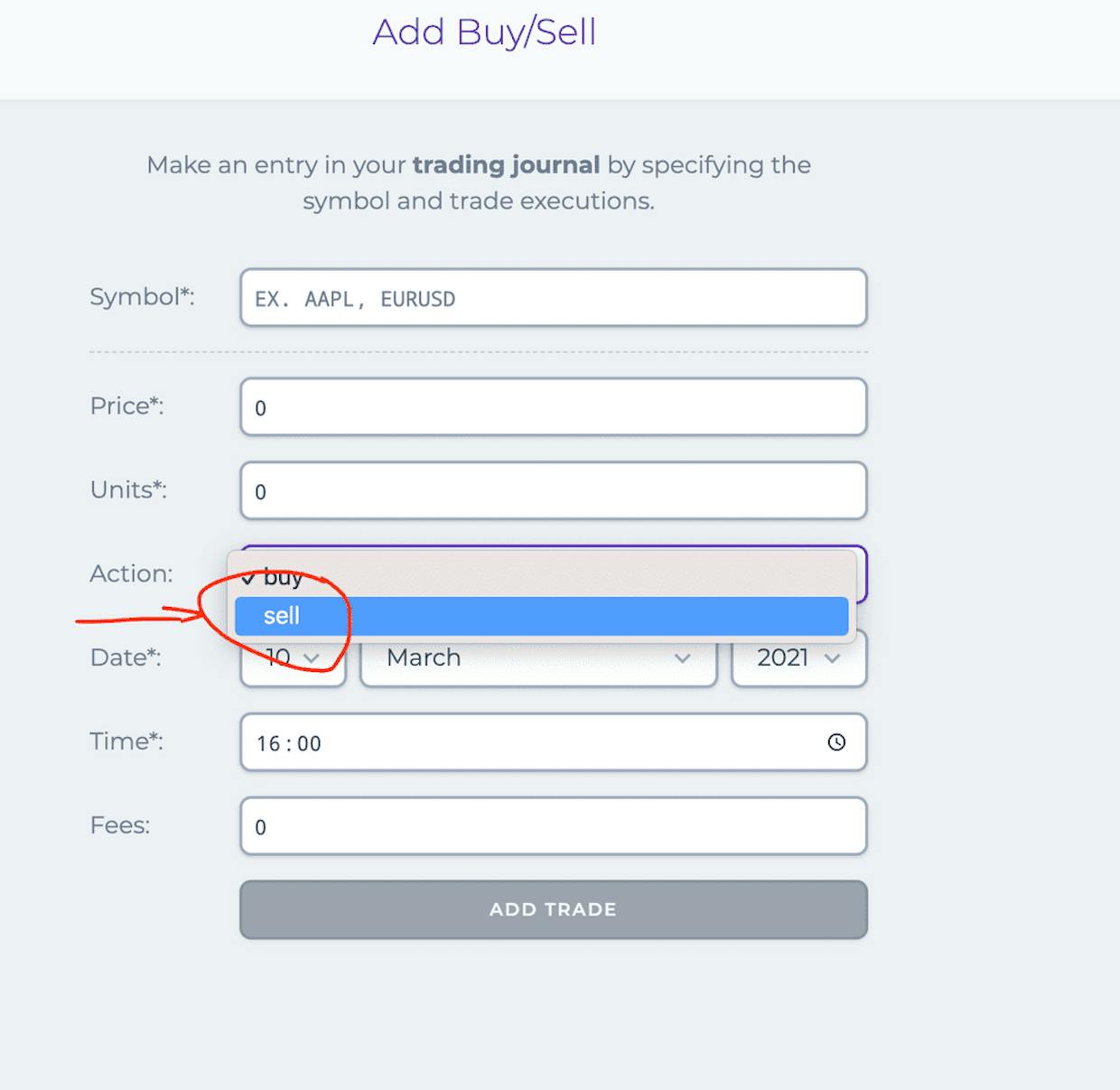 When I sold a stock , how do I enter /record into Antsignal ? (I can enter a trade easily, can't found a way to close it.)