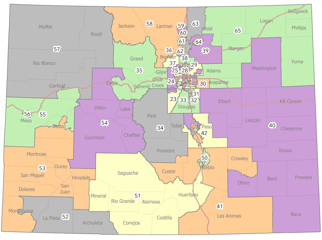 Preliminary map of Colorado state house seats, drafted by an independent commission (Screenshot/Colorado Independent Redistricting Commission).