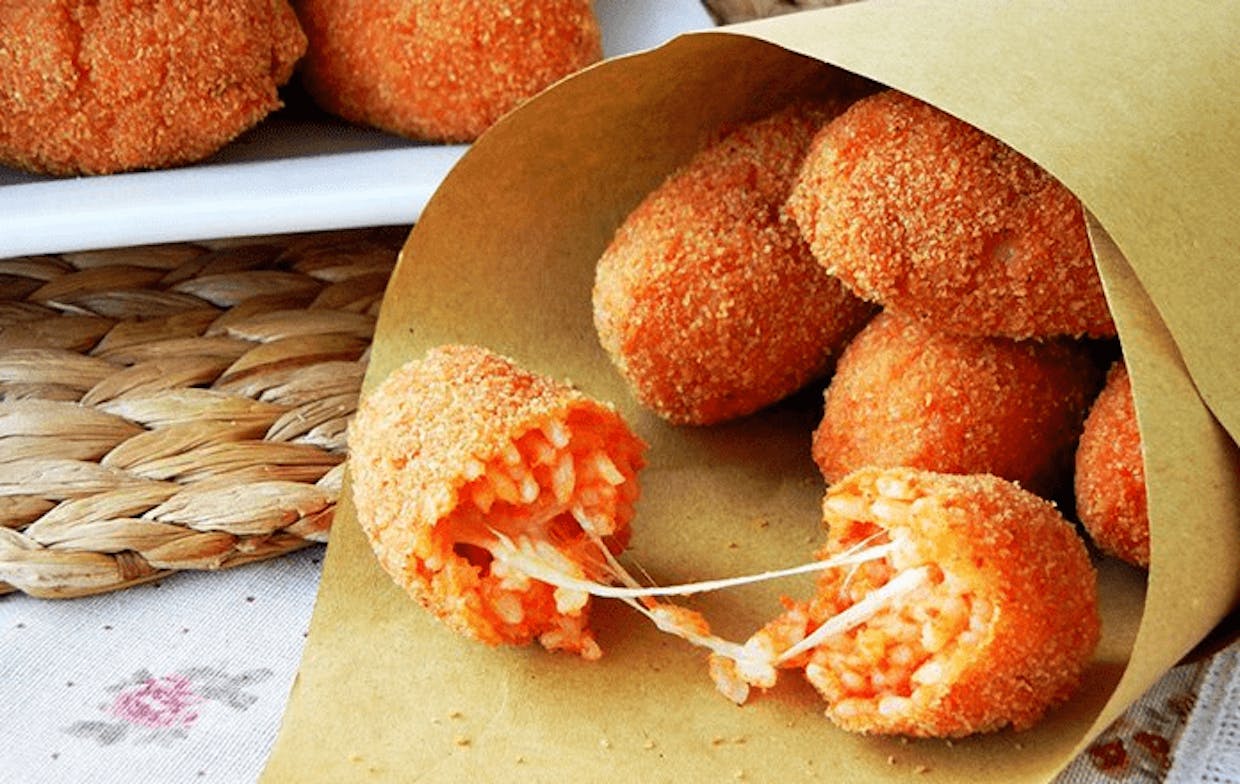 Sometimes called "supplì al telefono" because the stretchy melted mozzarella is likened to a telephone cord