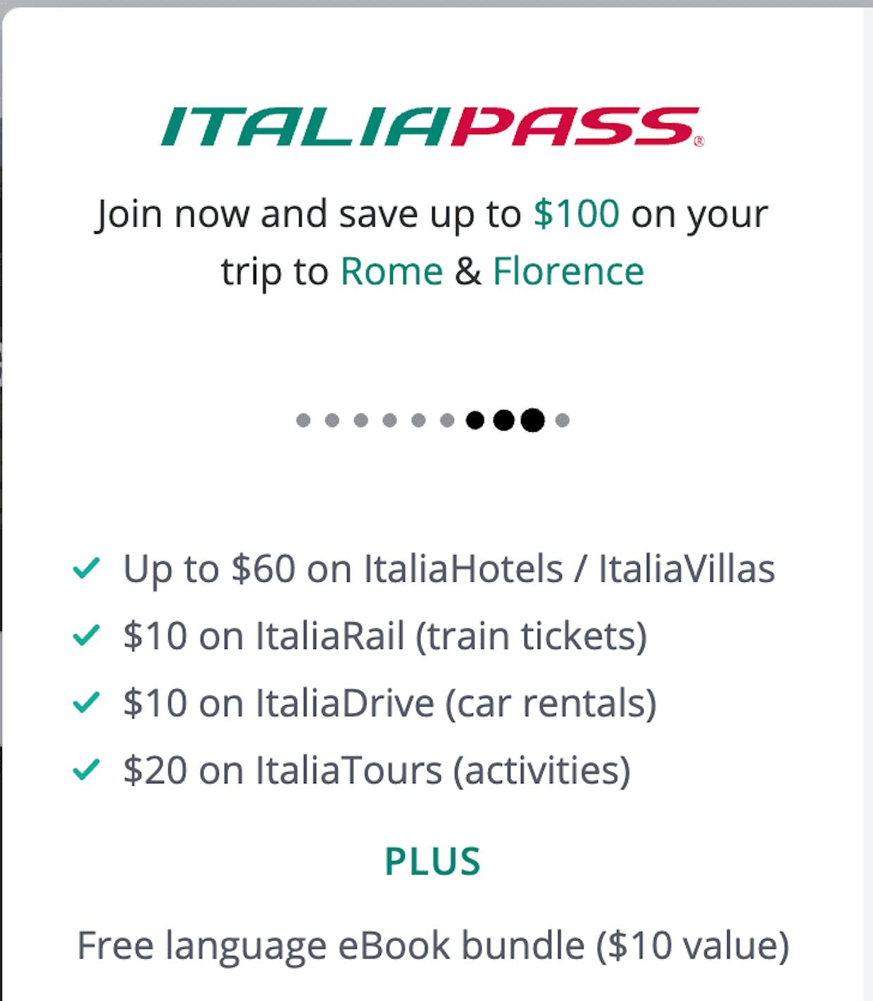 I am new to Italia Pass. How do I take advantage of the $100 off rail tickets offer