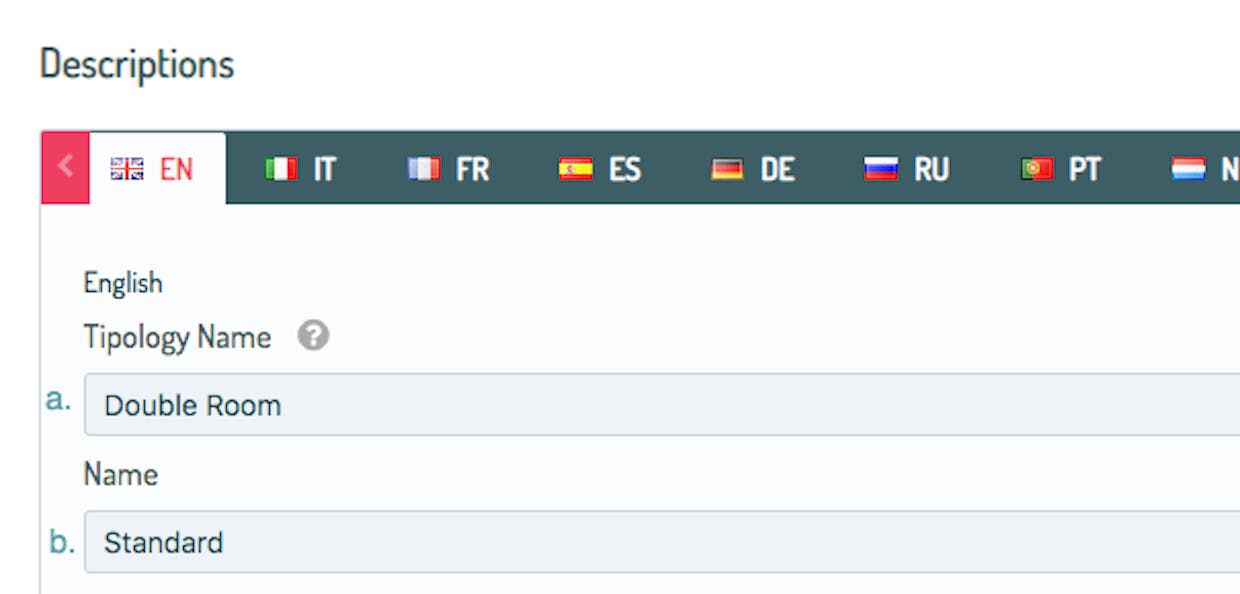 non riesco a mostrare il nome della camera nella lista delle disponibilità del booking engine, mi mostra la tipologia