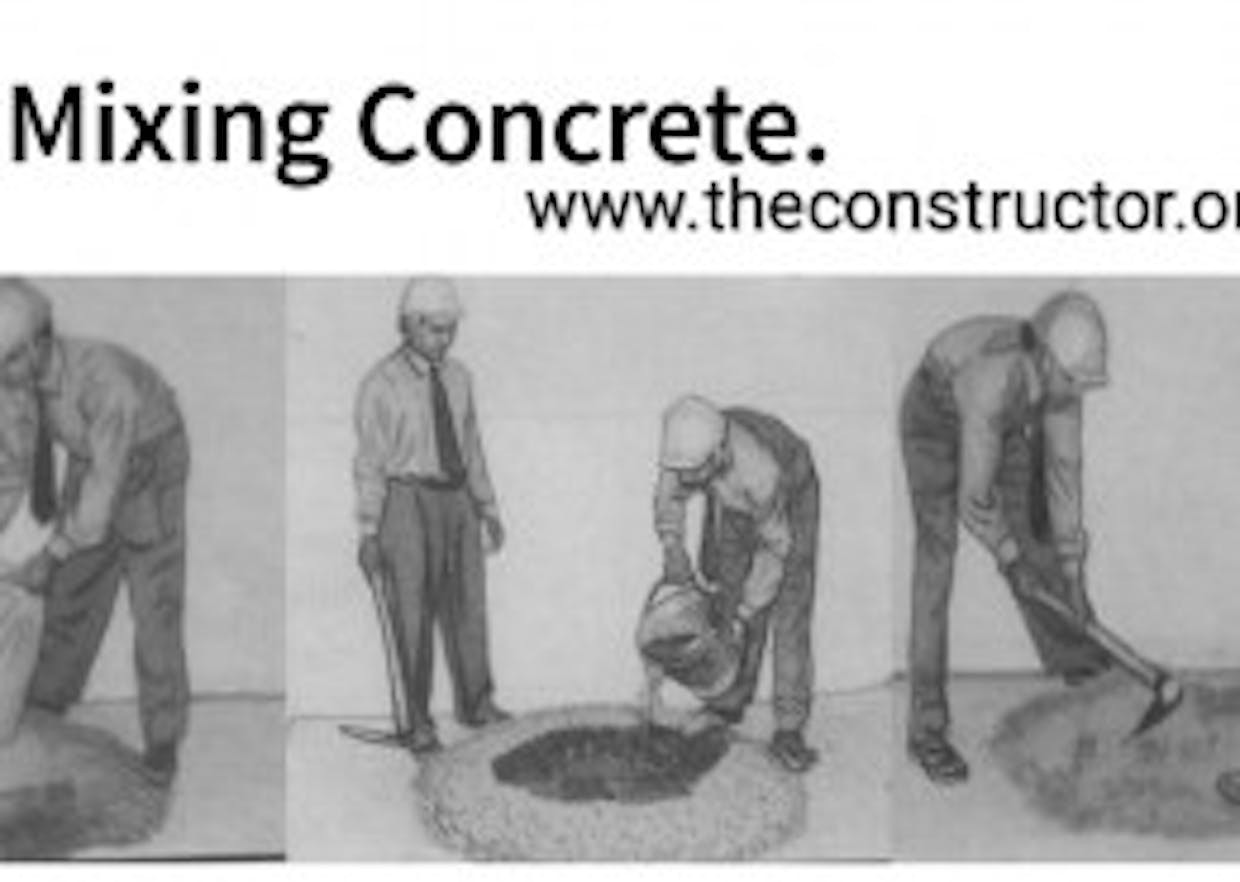 Describe the hand mix process of concrete on the floor?