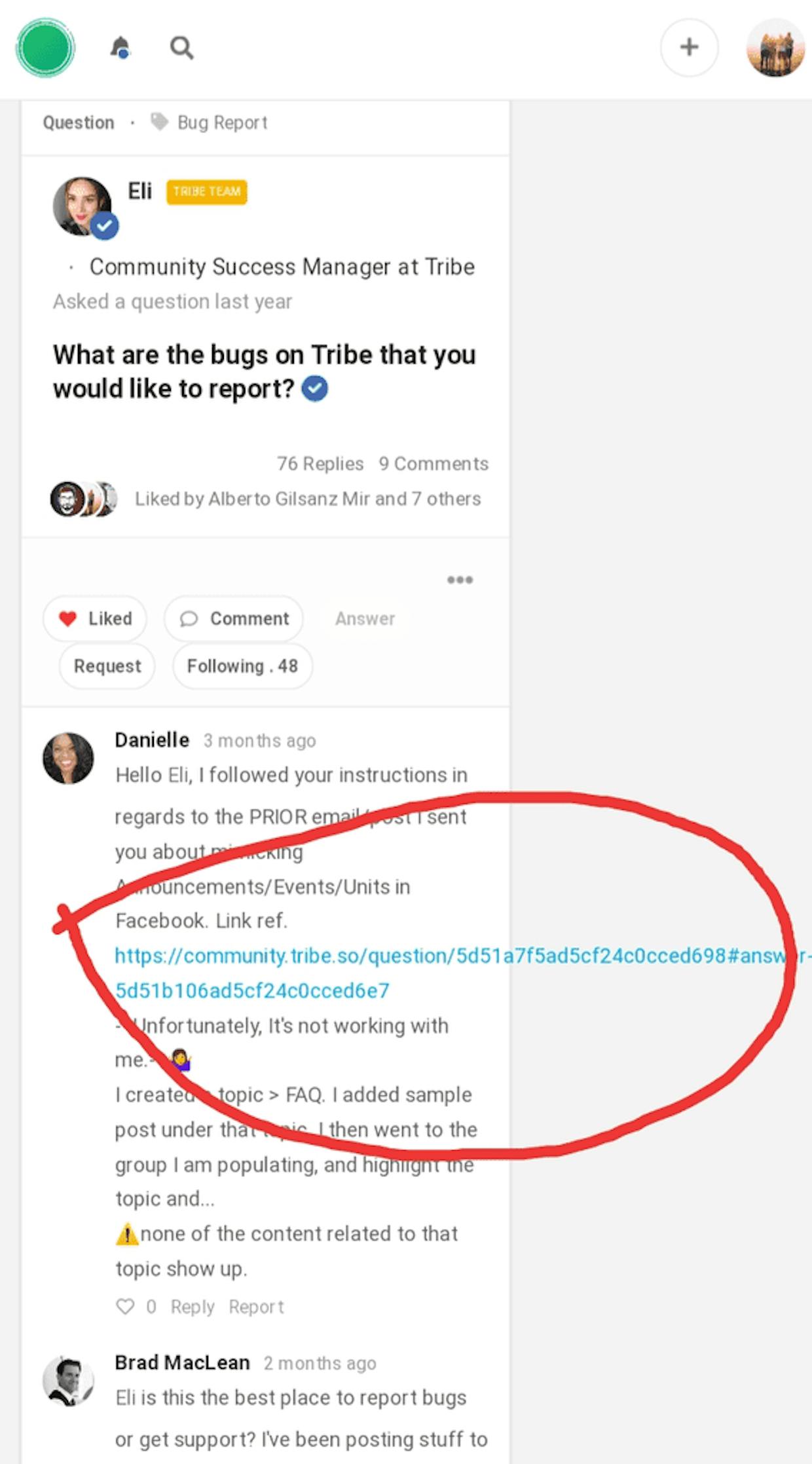 What are the bugs on Tribe that you would like to report?