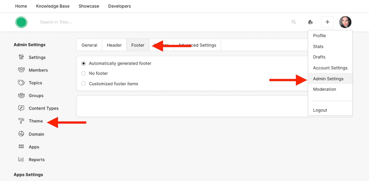 Manage the footer options