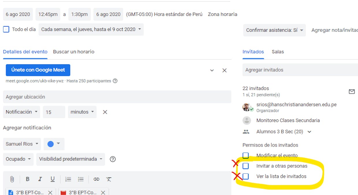 Intrusos en Meet. Hola, en nuestro centro se están pasando enlaces a videollamadas que no corresponden con sus cursos o materias con la idea de molestar. ¿Existe alguna forma de bloquear a esos usuarios que pertenecen al mismo dominio? Gracias.