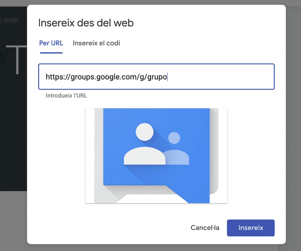 ¿Cómo puedo insertar/asociar grupos de Google con un Site?