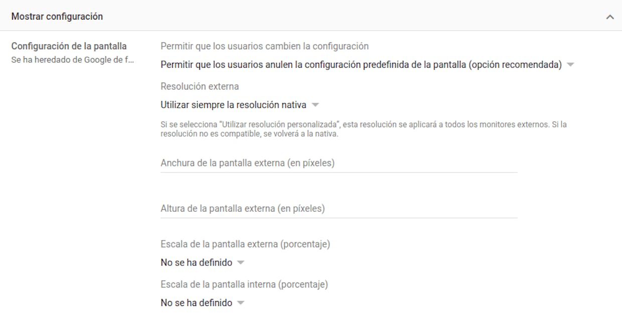 Buenas tardes a todos:
A ver si alguien me echa un cable. Alguien sabe si hay alguna política en la consola que prohíba compartir la pantalla o pantalla integrada en la consola para los alumnos?
Tengo un chromebook y un adaptador .vga/hdmi. Con la cuenta de profe no tengo problema, comparto la pantalla sin problema configurando compartir pantalla integrada. Con la cuenta del alumno, siguiendo la misma configuración, no se proyecta la pantalla del alumno.
A alguien le ha ocurrido? En la consola no encuentro El porqué ni de n la ayuda.
Gracias
