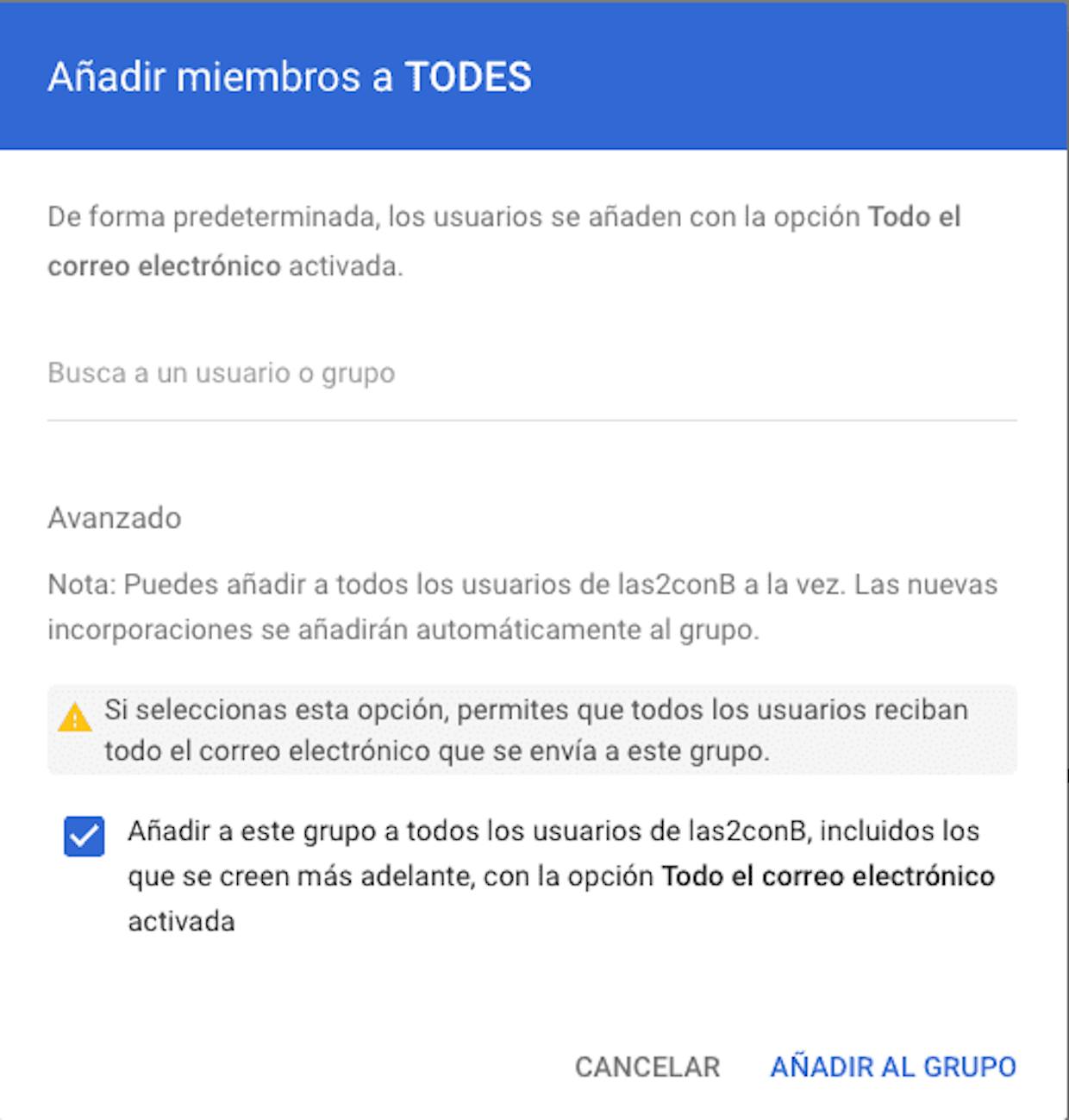 Aquí la opción dentro de "Avanzado" al añadir Miembros