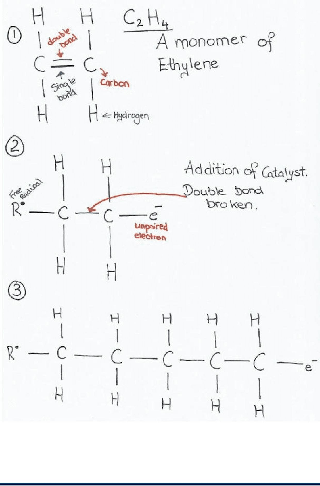 Addition Polymerizations of an ethylene molecule.