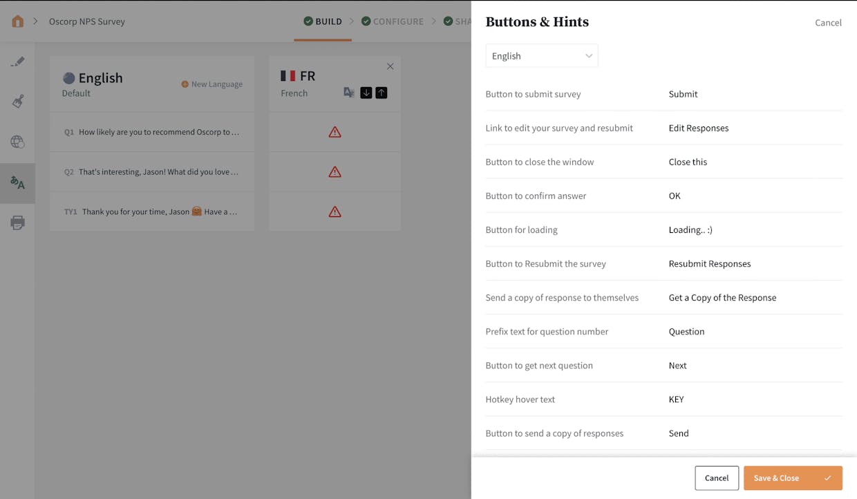 Buttons & Hints will be present at the top right corner