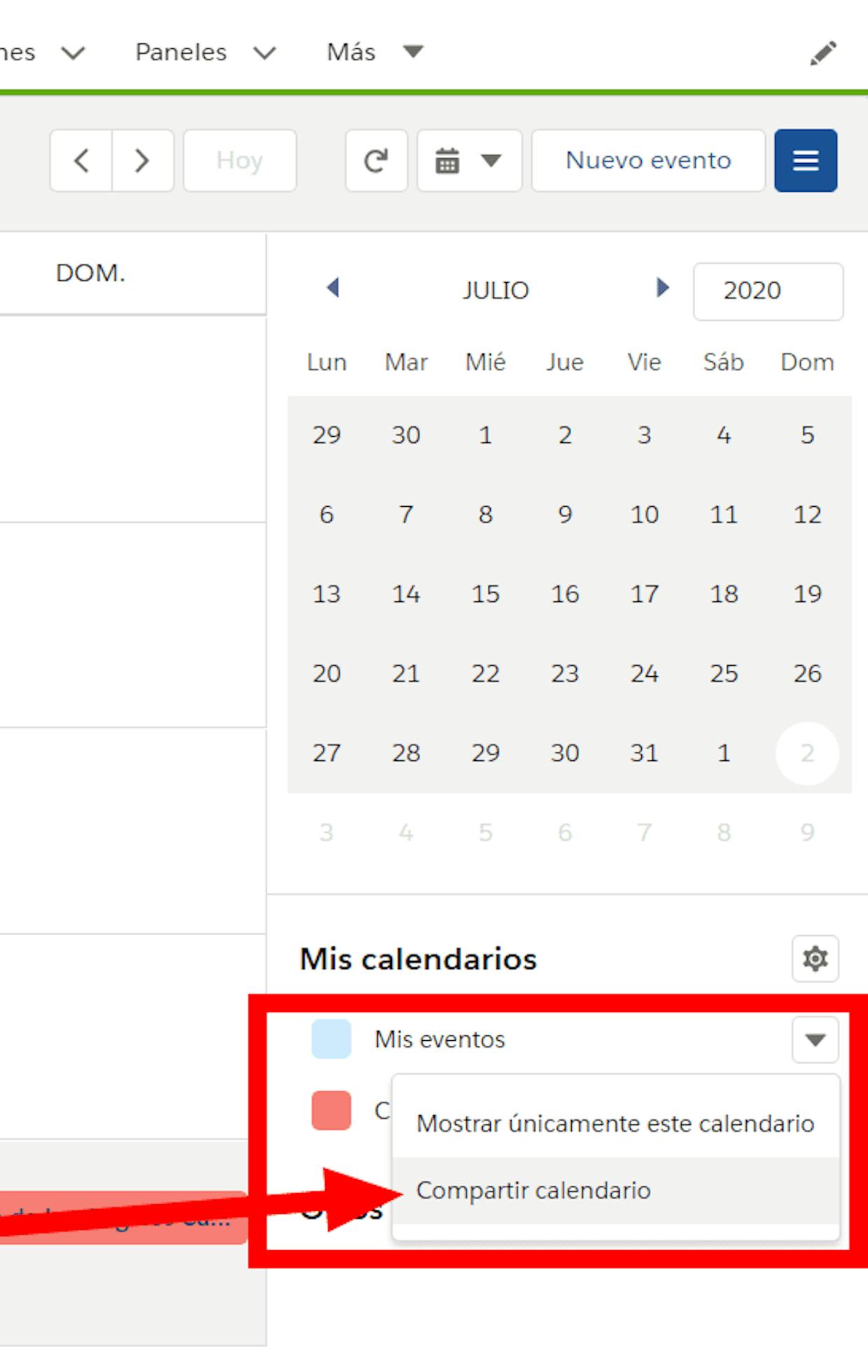 Es posible compartir un calendario que no sea el predeterminado "Mis Eventos"? 