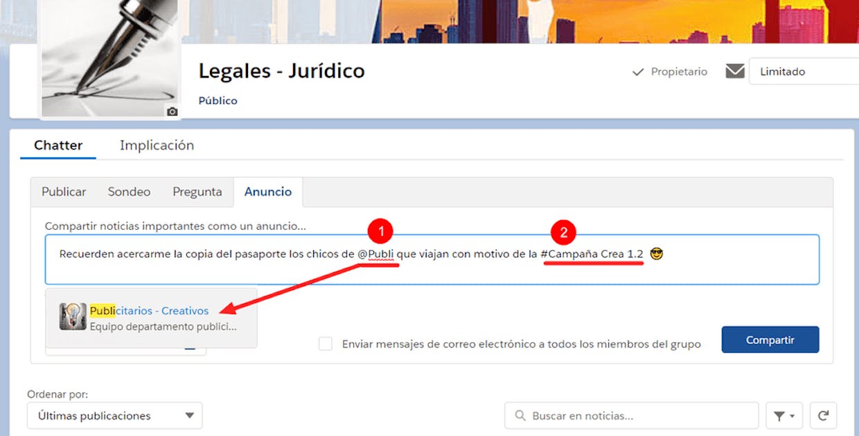 1- Vínculo de la @mencion se activa. 2- Vínculo del #Tema no se activa