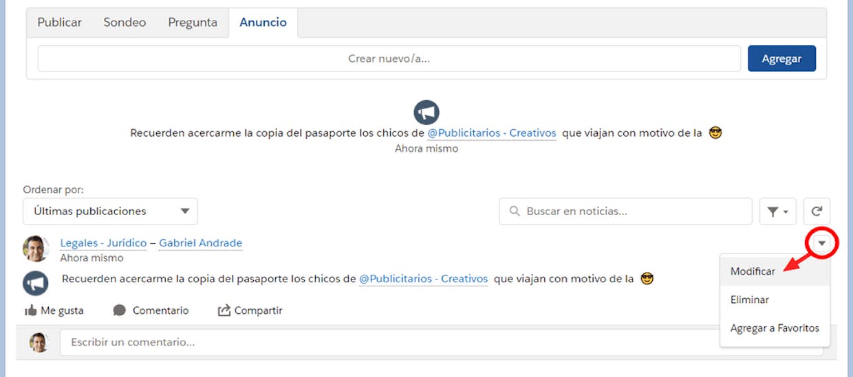 Como agregar un tema (#Tema) en un anuncio de Chatter?