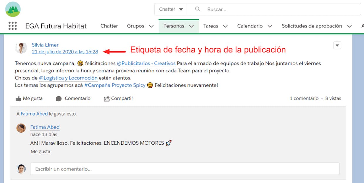 Como compartir un link o vínculo directo a una publicación de Chatter?