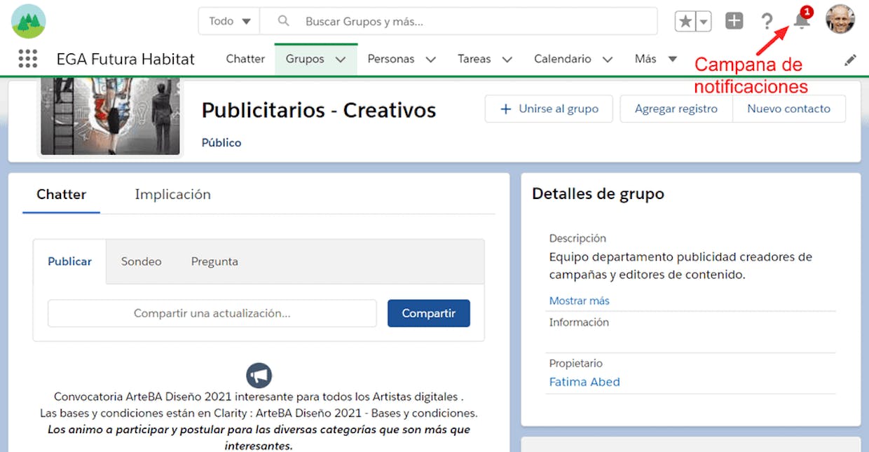 Como funciona la campana de notificaciones de la plataforma?